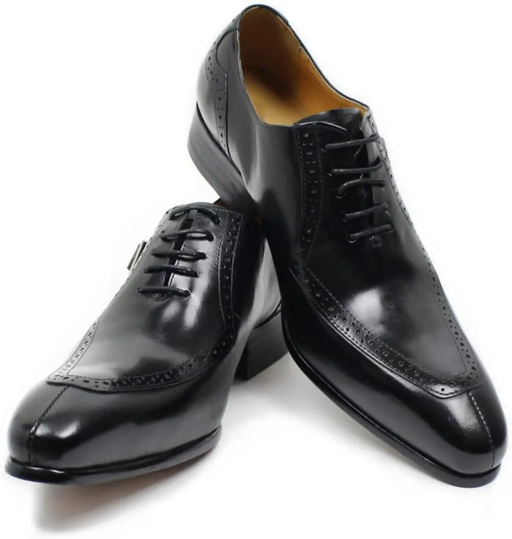 Santimon Men's Oxfords Dress Formal Wingtips Brogues Suit Shoes Mens Genuine Leather Tuxedo Wedding Buckle Derby Business Casual Comfortable Prom Shoes for Men