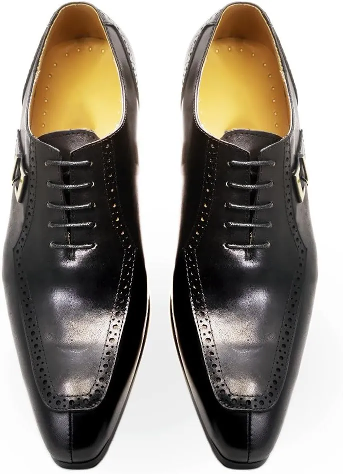 Santimon Men's Oxfords Dress Formal Wingtips Brogues Suit Shoes Mens Genuine Leather Tuxedo Wedding Buckle Derby Business Casual Comfortable Prom Shoes for Men