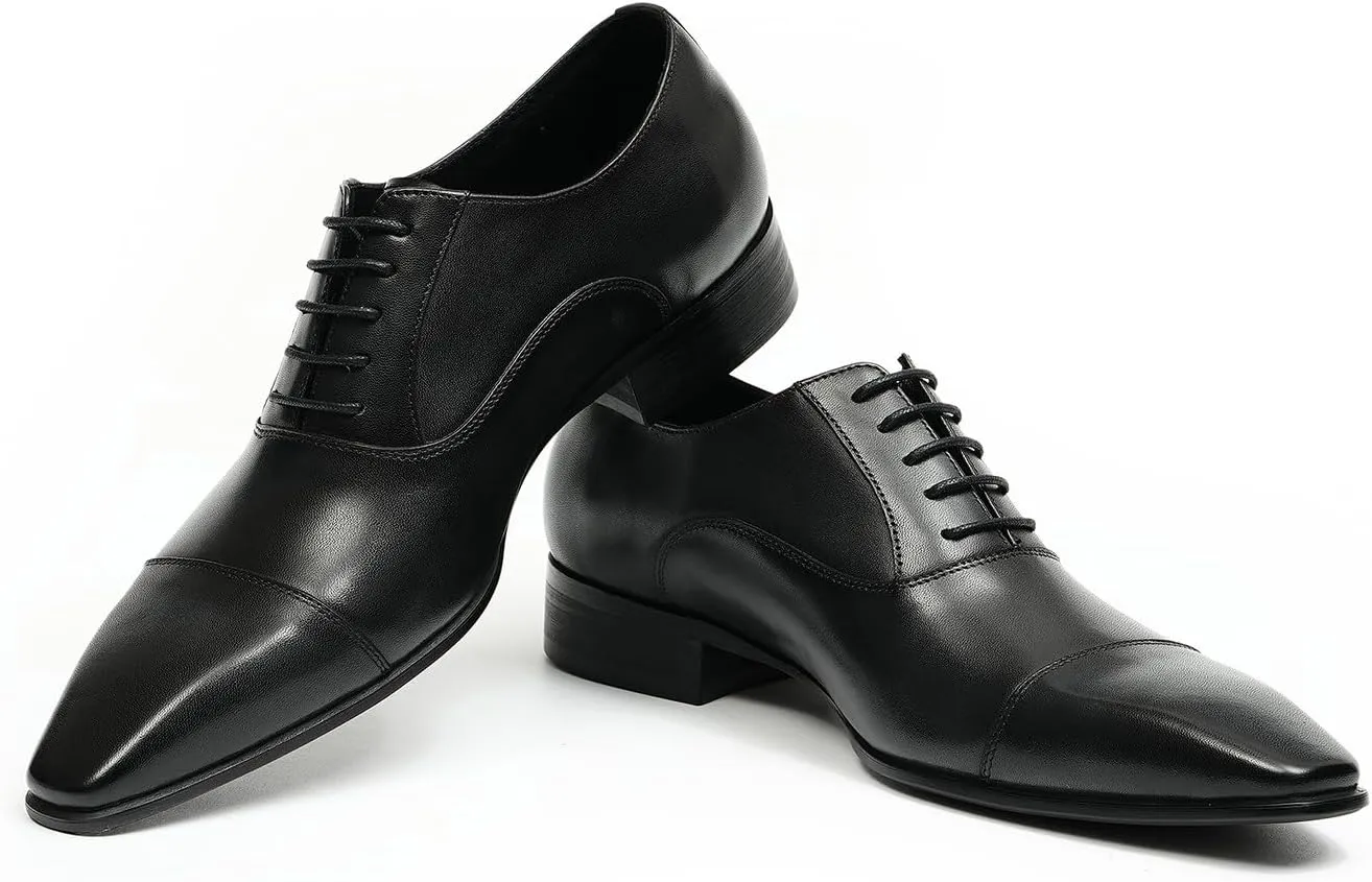 Santimon Mens Oxfords Fomarl Dress Genuine Leather Cap Toe Derby Fahion Business Casual Prom Wedding Comfortable Tuexdo Shoes for Men