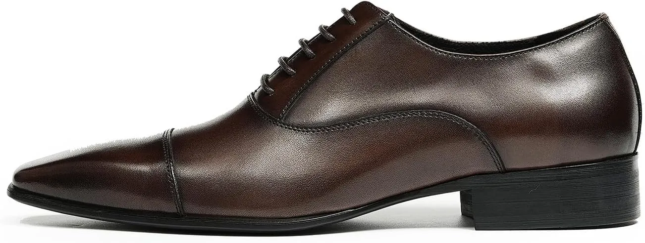 Santimon Mens Oxfords Fomarl Dress Genuine Leather Cap Toe Derby Fahion Business Casual Prom Wedding Comfortable Tuexdo Shoes for Men