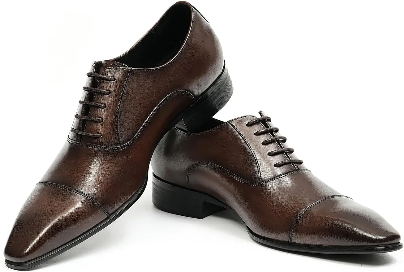 Santimon Mens Oxfords Fomarl Dress Genuine Leather Cap Toe Derby Fahion Business Casual Prom Wedding Comfortable Tuexdo Shoes for Men
