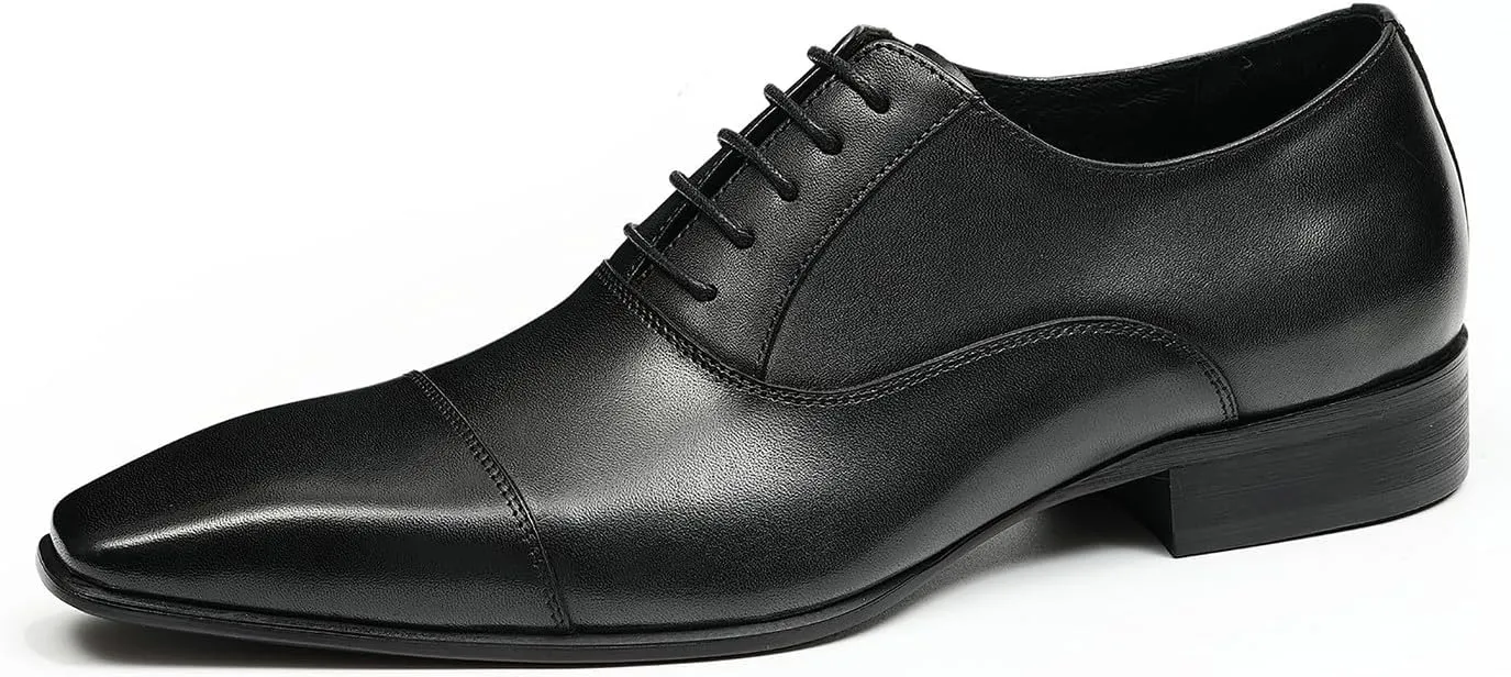 Santimon Mens Oxfords Fomarl Dress Genuine Leather Cap Toe Derby Fahion Business Casual Prom Wedding Comfortable Tuexdo Shoes for Men
