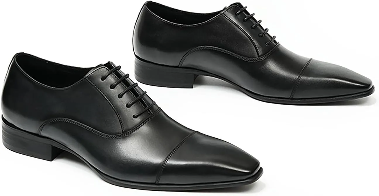 Santimon Mens Oxfords Fomarl Dress Genuine Leather Cap Toe Derby Fahion Business Casual Prom Wedding Comfortable Tuexdo Shoes for Men
