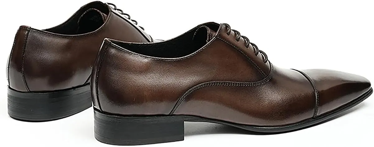 Santimon Mens Oxfords Fomarl Dress Genuine Leather Cap Toe Derby Fahion Business Casual Prom Wedding Comfortable Tuexdo Shoes for Men