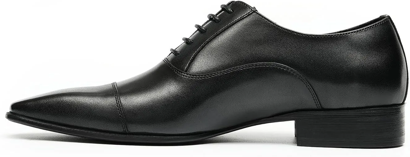 Santimon Mens Oxfords Fomarl Dress Genuine Leather Cap Toe Derby Fahion Business Casual Prom Wedding Comfortable Tuexdo Shoes for Men