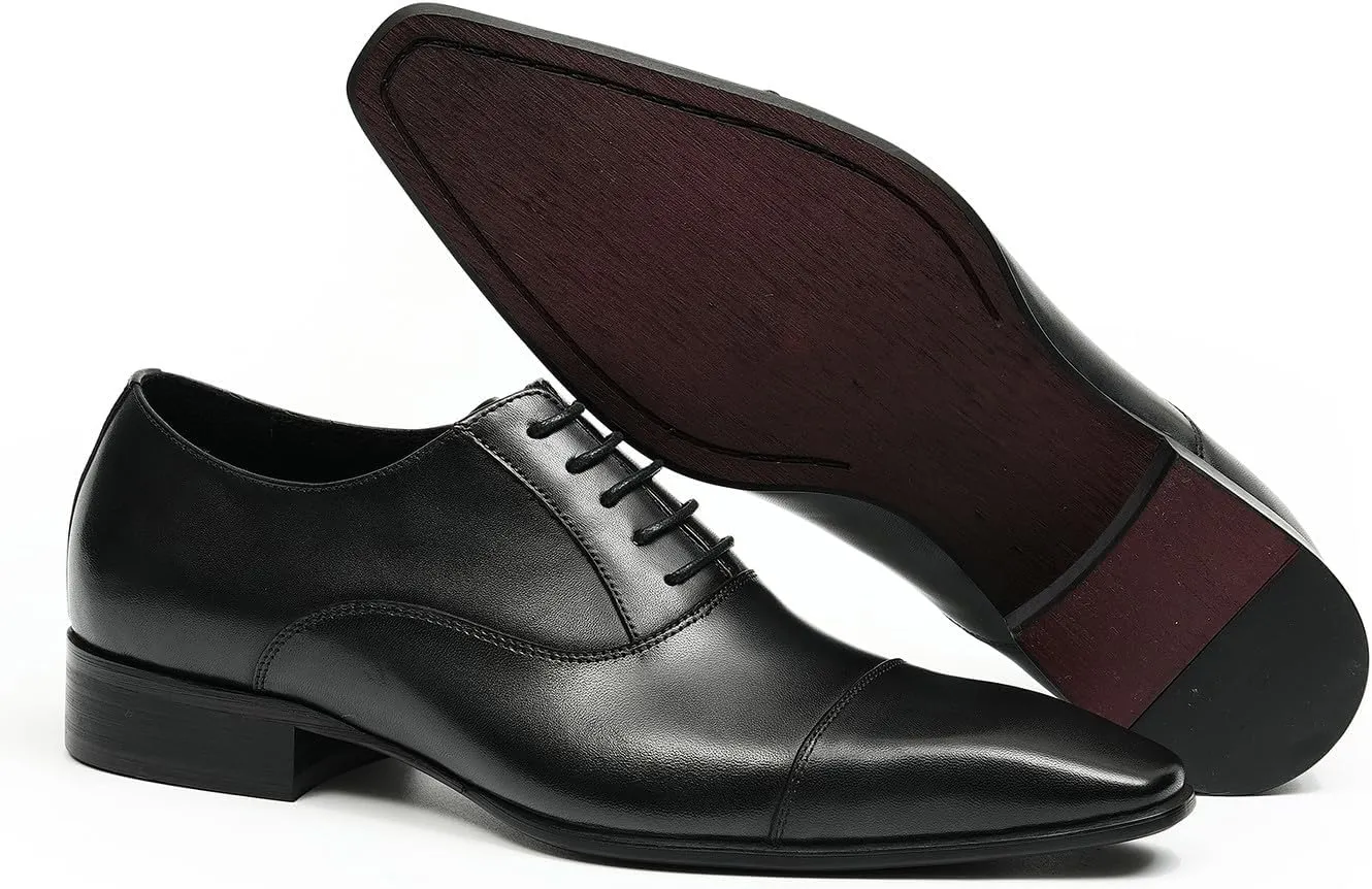 Santimon Mens Oxfords Fomarl Dress Genuine Leather Cap Toe Derby Fahion Business Casual Prom Wedding Comfortable Tuexdo Shoes for Men