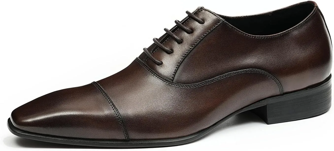 Santimon Mens Oxfords Fomarl Dress Genuine Leather Cap Toe Derby Fahion Business Casual Prom Wedding Comfortable Tuexdo Shoes for Men