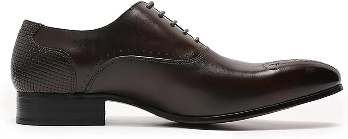 Santimon Men's Oxfords Formal Dress Business Casual Prom Shoes for Men Leather Wingtip Toe Derby Fashion Tuxedo Wedding Oxford Mens Wide Comfortable Walking Shoes