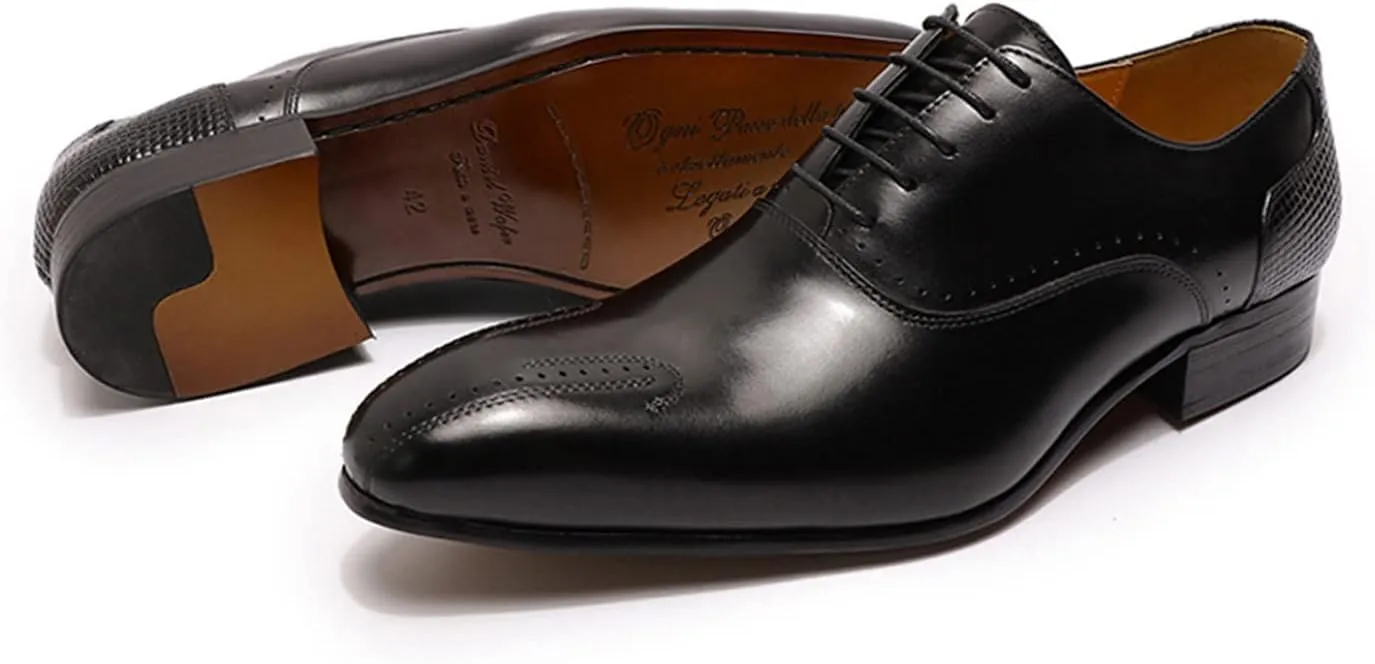 Santimon Men's Oxfords Formal Dress Business Casual Prom Shoes for Men Leather Wingtip Toe Derby Fashion Tuxedo Wedding Oxford Mens Wide Comfortable Walking Shoes