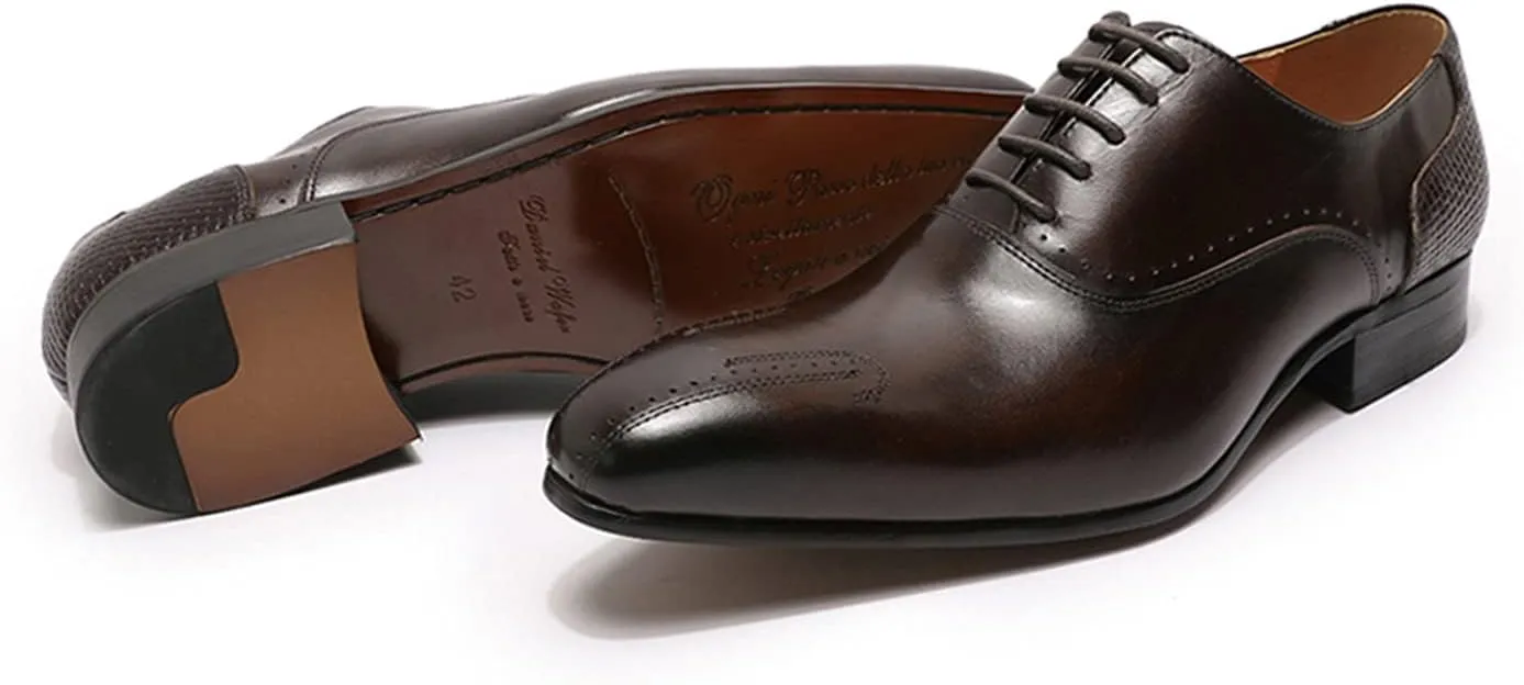 Santimon Men's Oxfords Formal Dress Business Casual Prom Shoes for Men Leather Wingtip Toe Derby Fashion Tuxedo Wedding Oxford Mens Wide Comfortable Walking Shoes