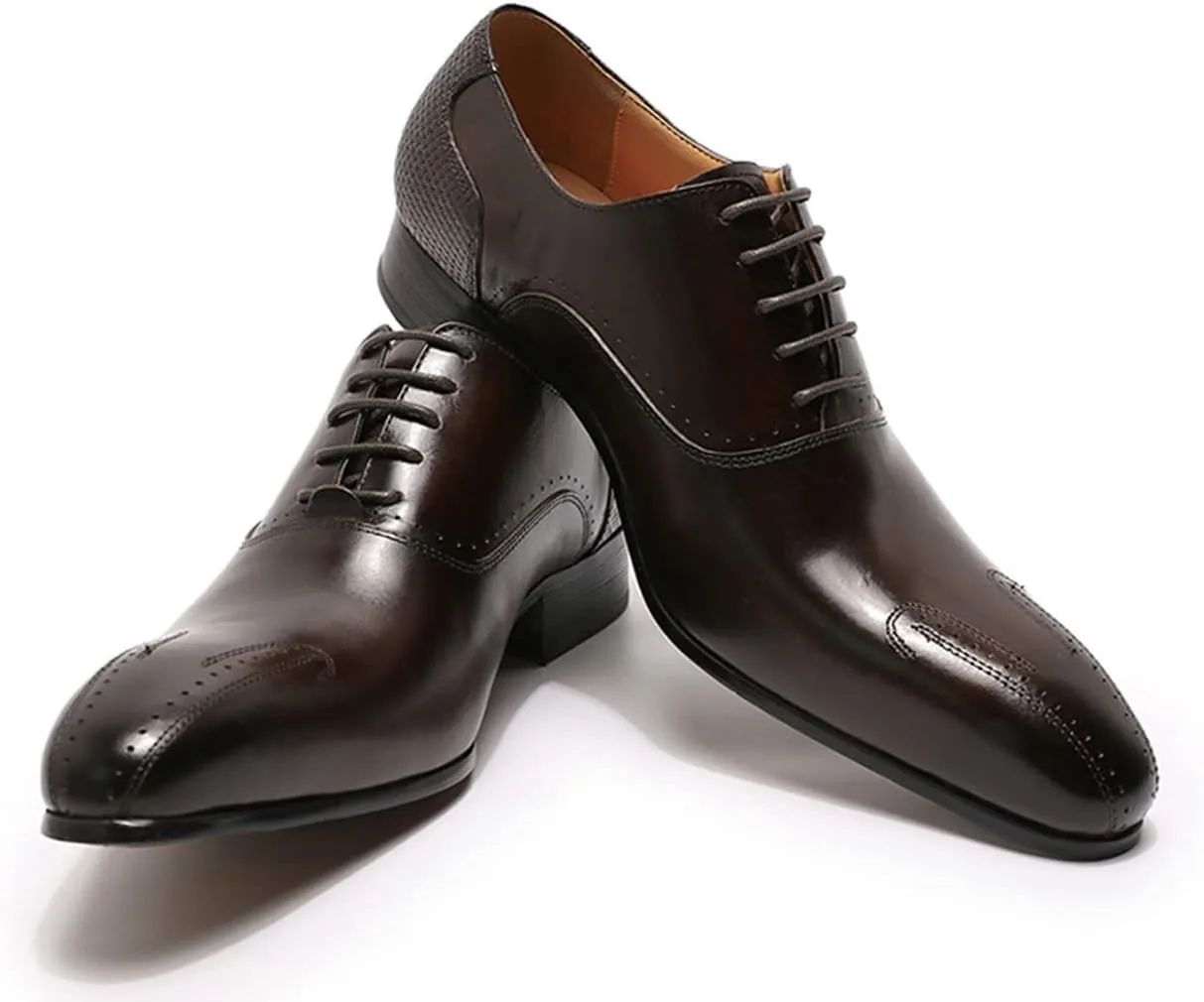 Santimon Men's Oxfords Formal Dress Business Casual Prom Shoes for Men Leather Wingtip Toe Derby Fashion Tuxedo Wedding Oxford Mens Wide Comfortable Walking Shoes