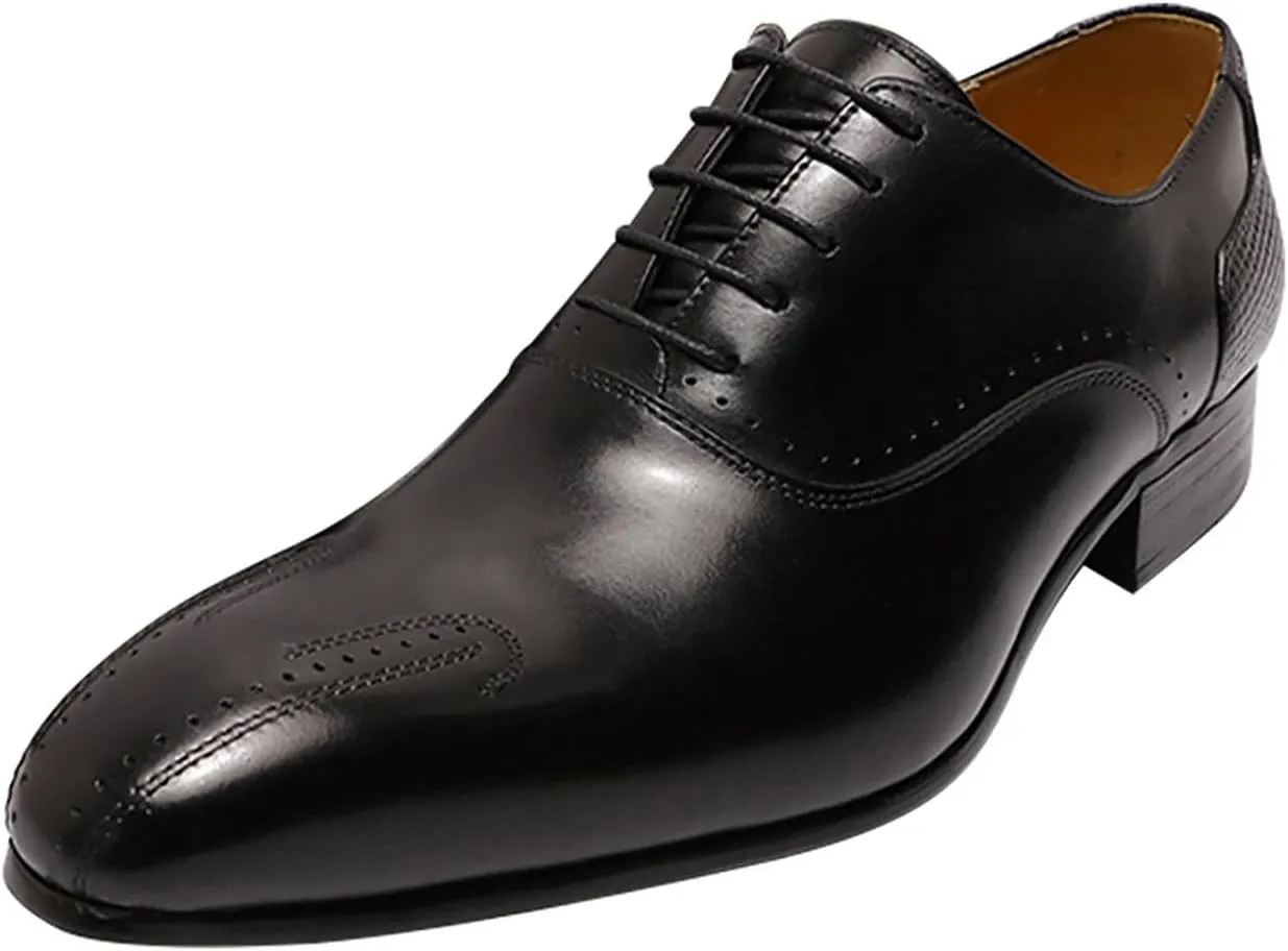 Santimon Men's Oxfords Formal Dress Business Casual Prom Shoes for Men Leather Wingtip Toe Derby Fashion Tuxedo Wedding Oxford Mens Wide Comfortable Walking Shoes