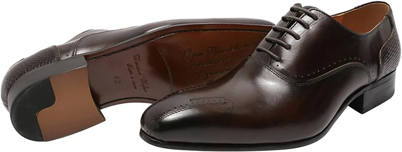 Santimon Men's Oxfords Formal Dress Business Casual Tuxedo Prom Shoes for Men Leather Wingtip Toe Derby Fashion Wedding Mens Wide Comfortable Walking Shoes