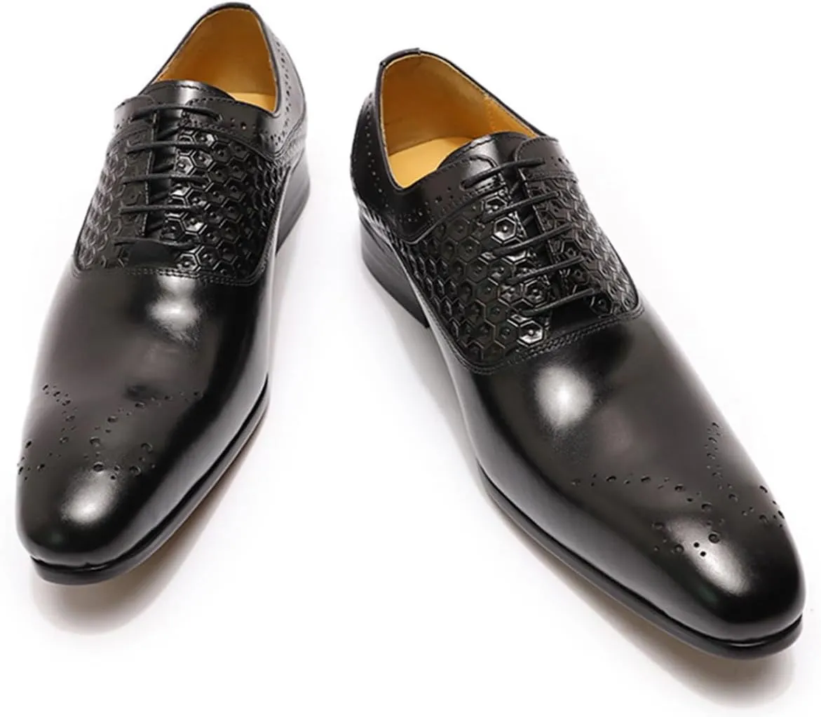 Santimon Men's Oxfords Formal Dress Business Casual Tuxedo Prom Shoes for Men Leather Wingtip Toe Derby Fashion Wedding Mens Wide Comfortable Walking Shoes