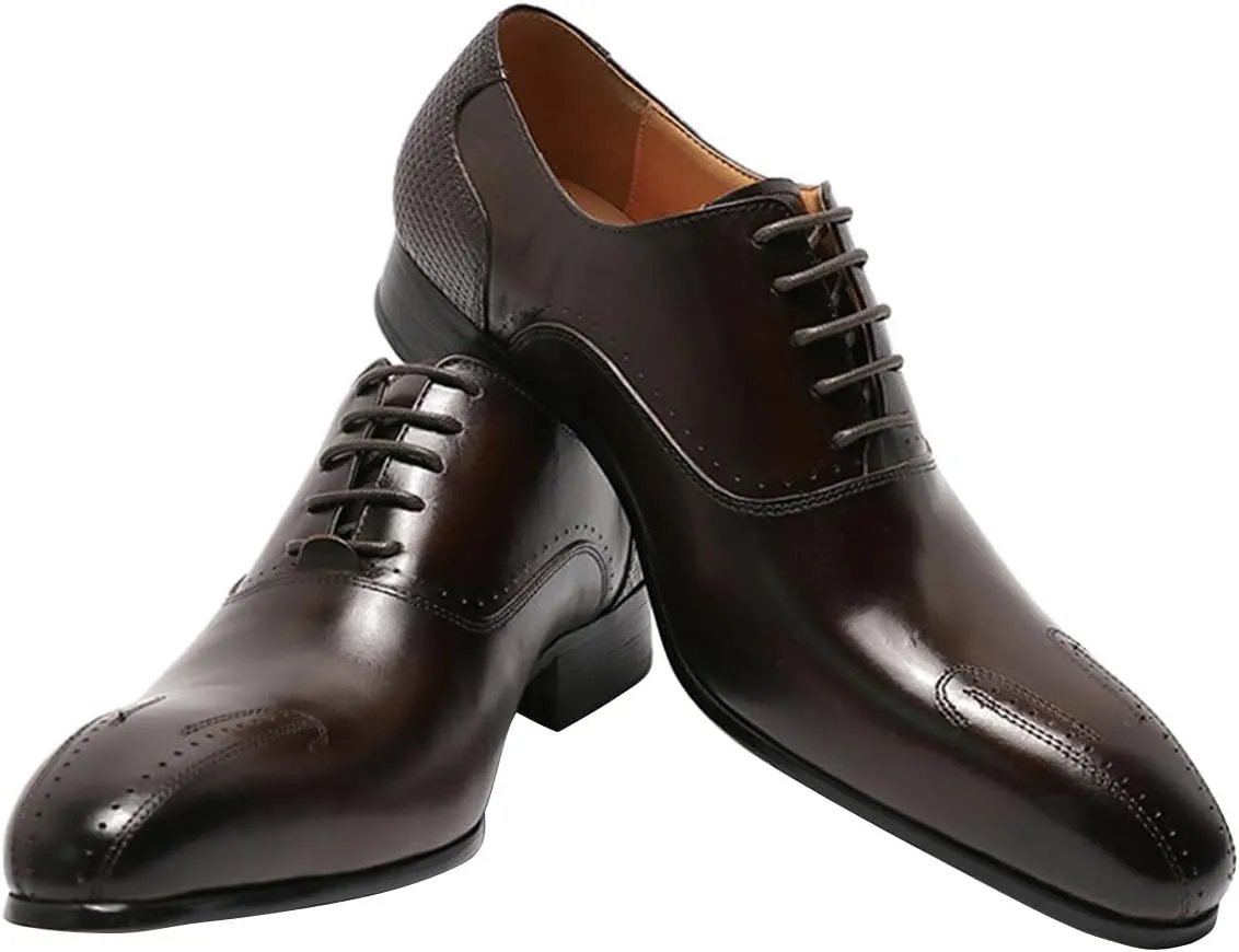 Santimon Men's Oxfords Formal Dress Business Casual Tuxedo Prom Shoes for Men Leather Wingtip Toe Derby Fashion Wedding Mens Wide Comfortable Walking Shoes