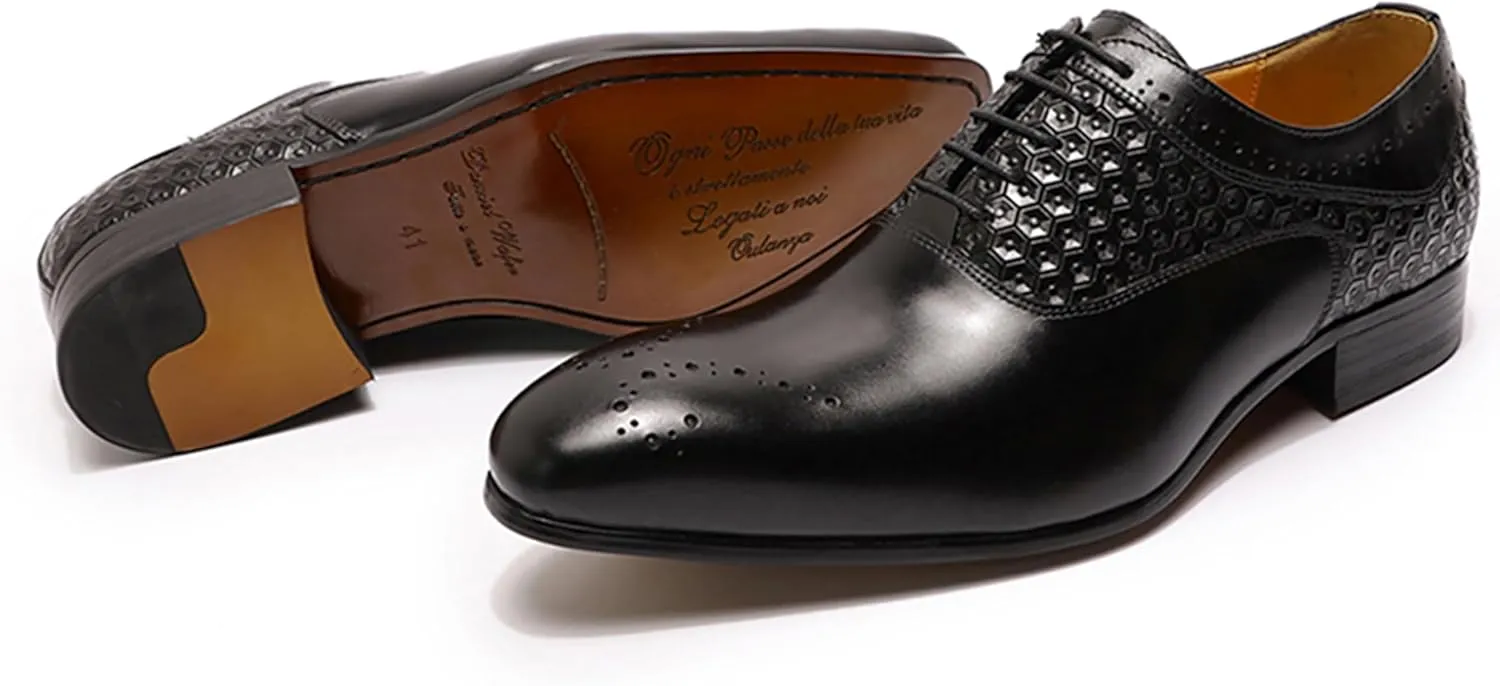 Santimon Men's Oxfords Formal Dress Business Casual Tuxedo Prom Shoes for Men Leather Wingtip Toe Derby Fashion Wedding Mens Wide Comfortable Walking Shoes