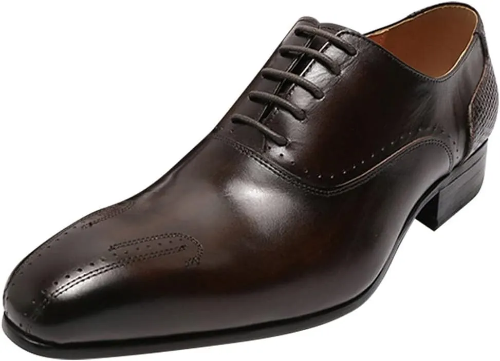 Santimon Men's Oxfords Formal Dress Business Casual Tuxedo Prom Shoes for Men Leather Wingtip Toe Derby Fashion Wedding Mens Wide Comfortable Walking Shoes