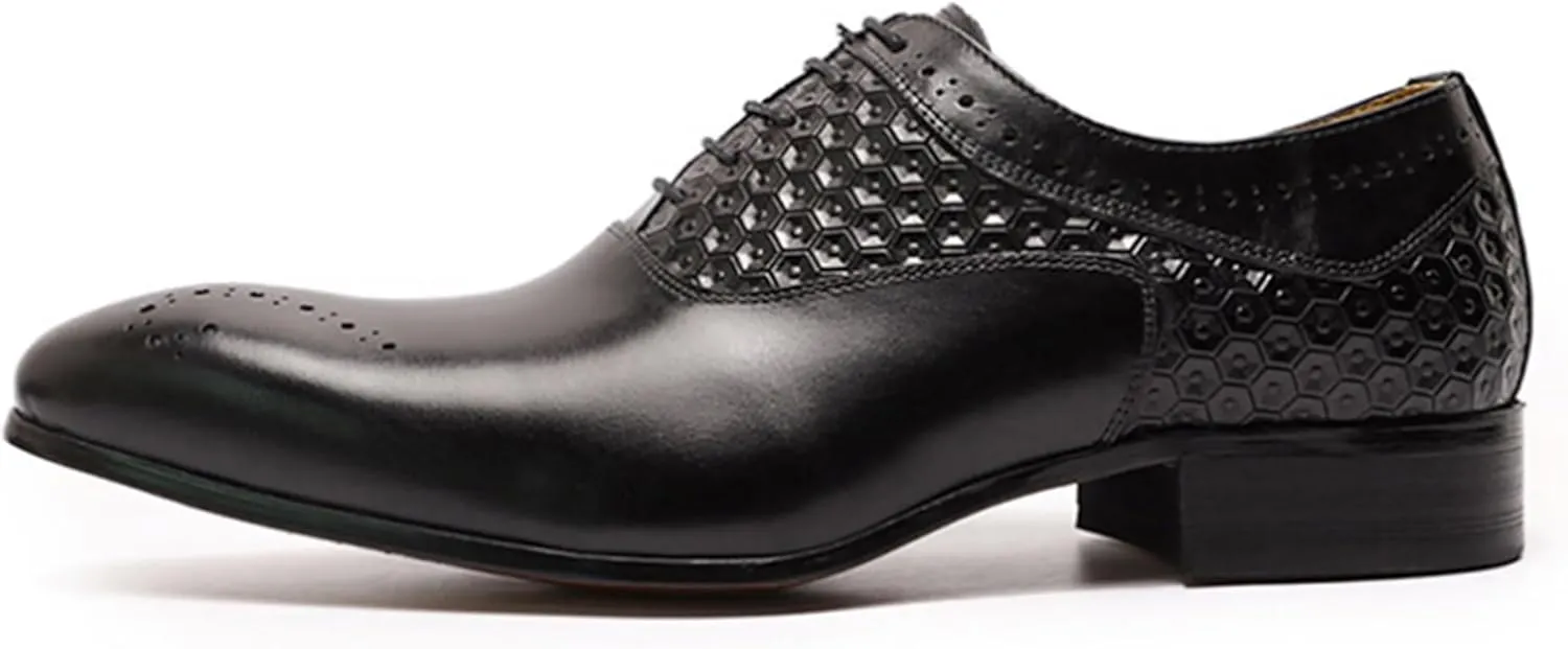 Santimon Men's Oxfords Formal Dress Business Casual Tuxedo Prom Shoes for Men Leather Wingtip Toe Derby Fashion Wedding Mens Wide Comfortable Walking Shoes