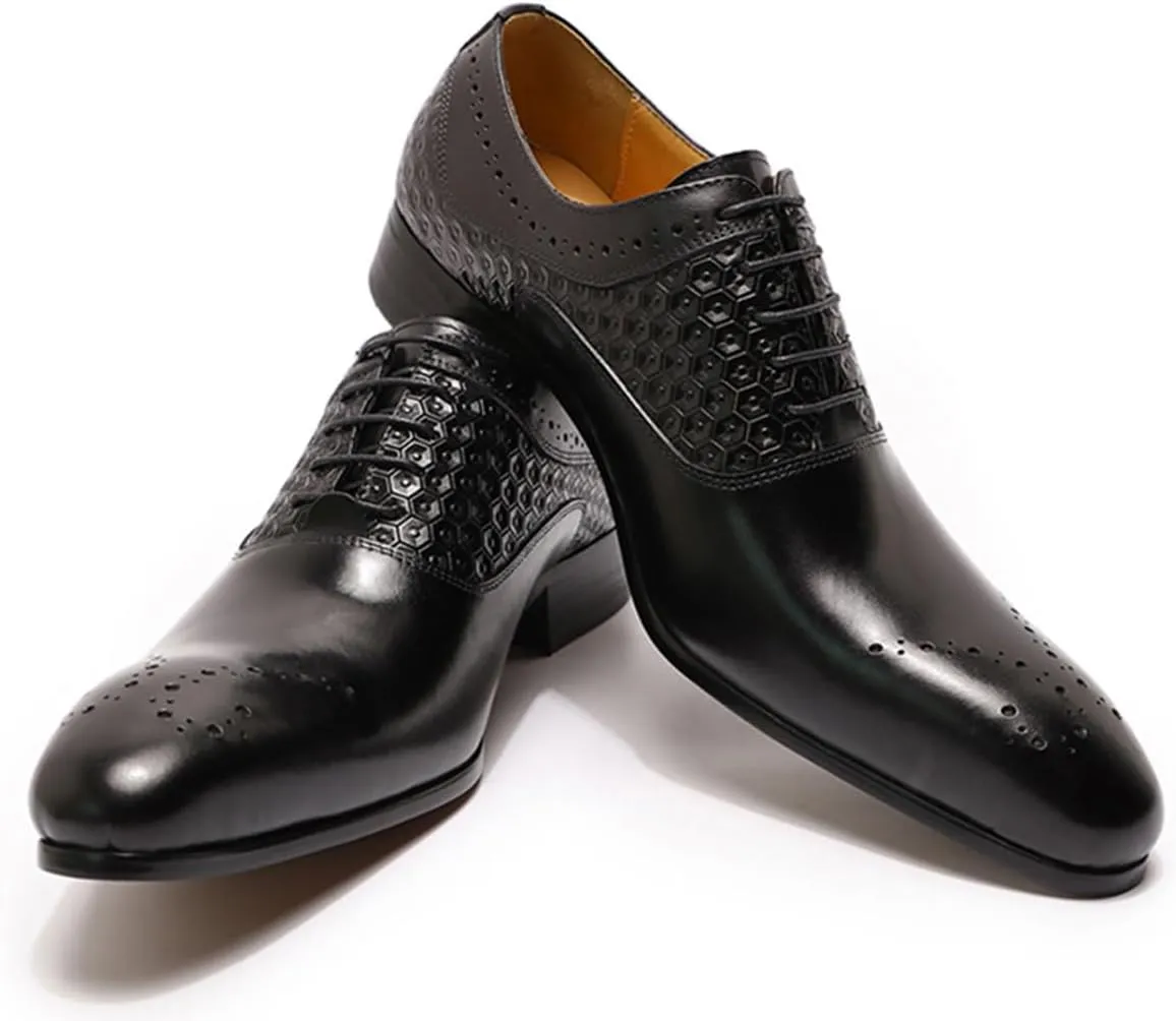 Santimon Men's Oxfords Formal Dress Business Casual Tuxedo Prom Shoes for Men Leather Wingtip Toe Derby Fashion Wedding Mens Wide Comfortable Walking Shoes