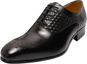 Santimon Men's Oxfords Formal Dress Business Casual Tuxedo Prom Shoes for Men Leather Wingtip Toe Derby Fashion Wedding Mens Wide Comfortable Walking Shoes