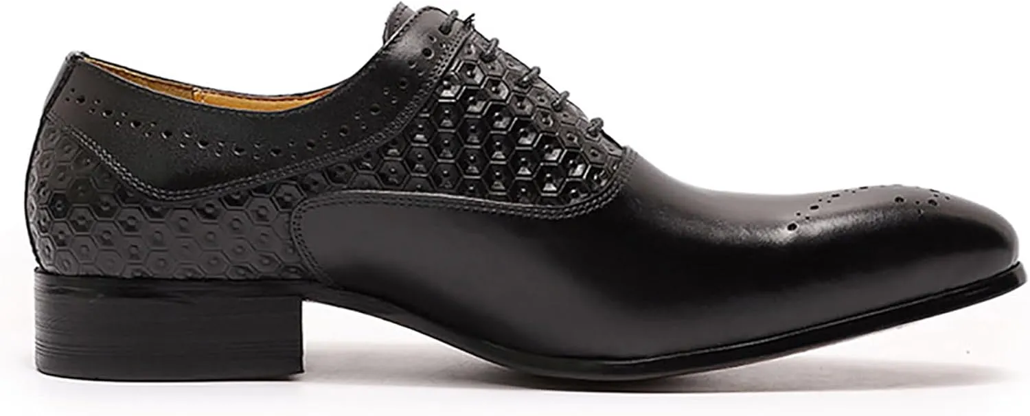 Santimon Men's Oxfords Formal Dress Business Casual Tuxedo Prom Shoes for Men Leather Wingtip Toe Derby Fashion Wedding Mens Wide Comfortable Walking Shoes