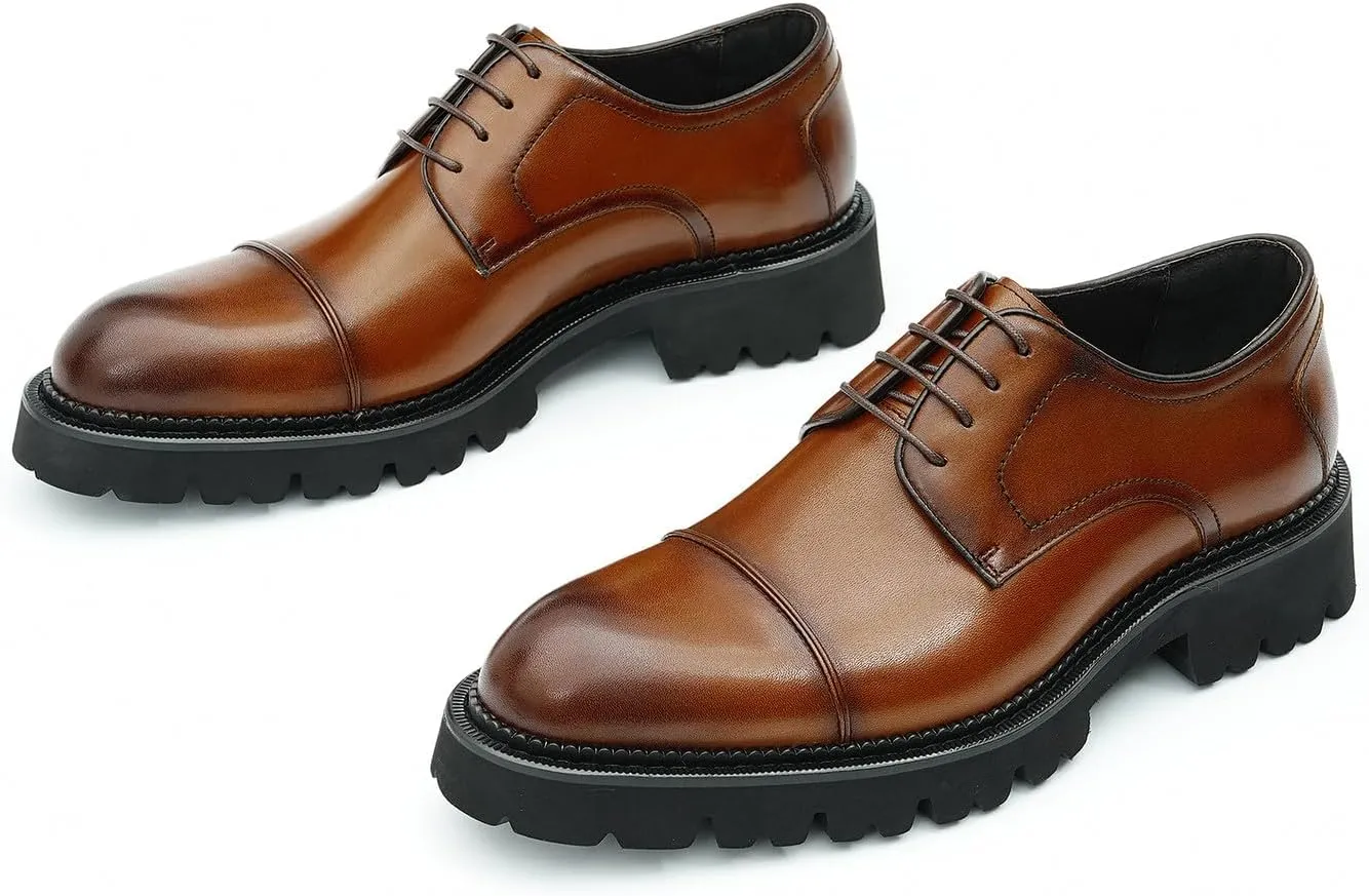 Santimon Men's Oxfords Formal Dress Genuine Leather Derby Fashion Business Causal Tuxedo Shoes Wedding Prom Shoes for Men
