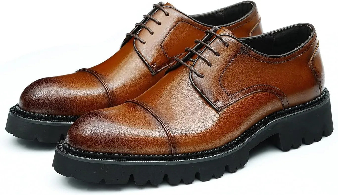 Santimon Men's Oxfords Formal Dress Genuine Leather Derby Fashion Business Causal Tuxedo Shoes Wedding Prom Shoes for Men