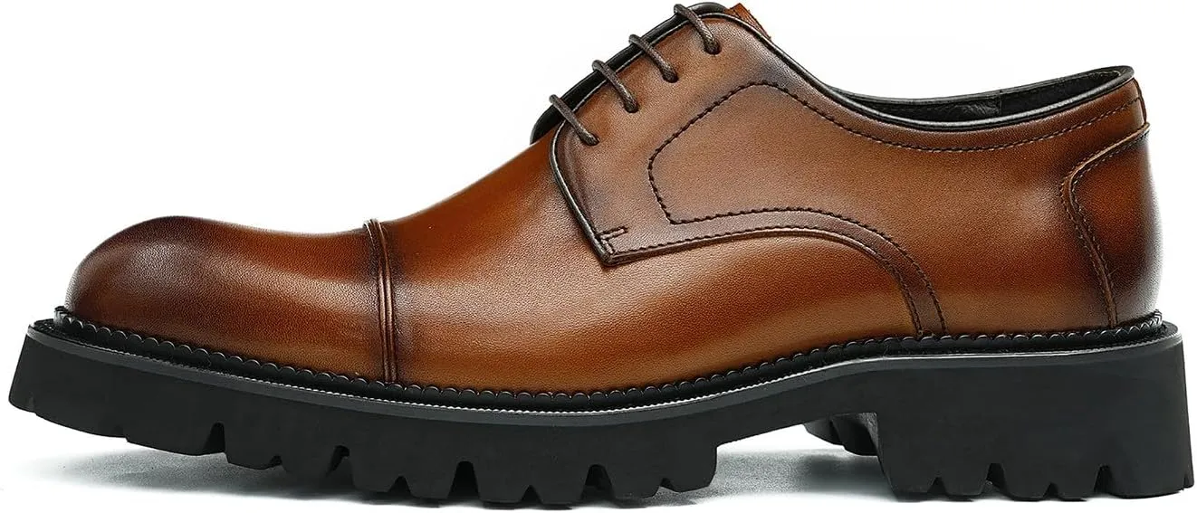 Santimon Men's Oxfords Formal Dress Genuine Leather Derby Fashion Business Causal Tuxedo Shoes Wedding Prom Shoes for Men