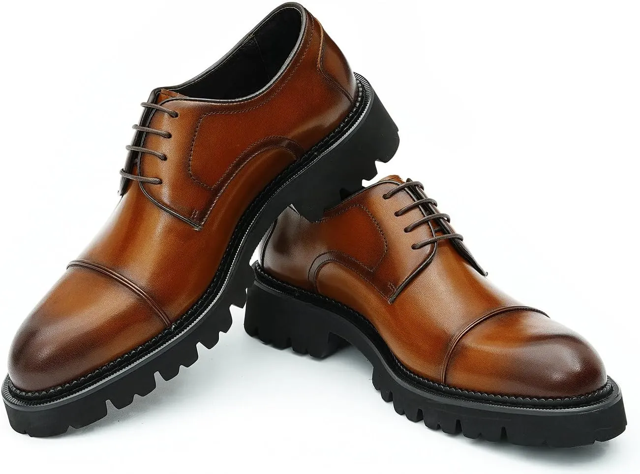 Santimon Men's Oxfords Formal Dress Genuine Leather Derby Fashion Business Causal Tuxedo Shoes Wedding Prom Shoes for Men
