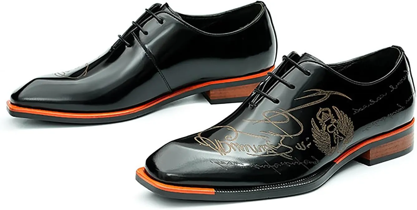 Santimon Men's Oxfords Formal Dress Patent Leather Derby Fashion Business Wedding Prom Tuxedo Casual Carve Oxford Walking Shoes for Men