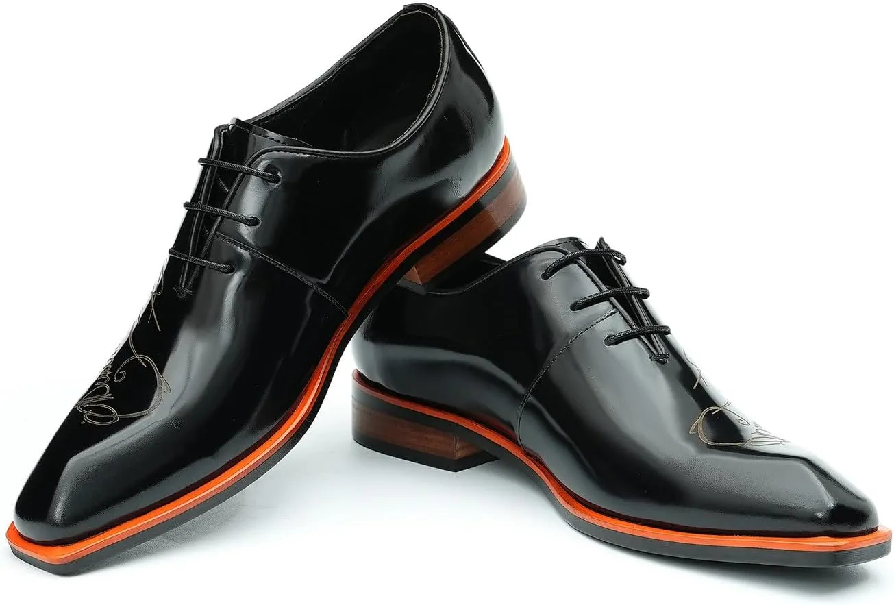 Santimon Men's Oxfords Formal Dress Patent Leather Derby Fashion Business Wedding Prom Tuxedo Casual Carve Oxford Walking Shoes for Men