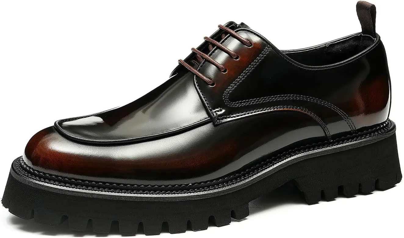Santimon Mens Oxfords Formal Dress Patent Leather Oxfords Fashion Thick Sole Derby Comfortable Business Casual Wedding Tuxedo Prom Shoes for Men