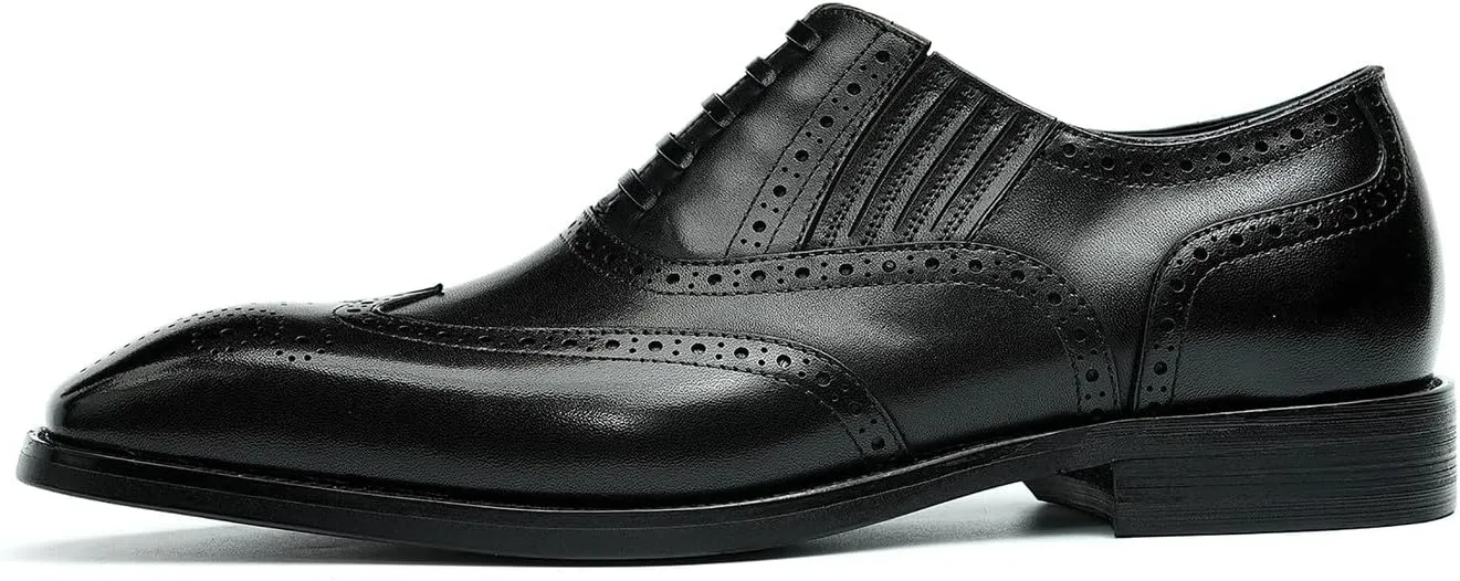 Santimon Men's Oxfords Formal Dress Slip On Derby Business Prom Wingtip Brouges Shoes Tuxedo Wedding Casual Leather Shoes for Men