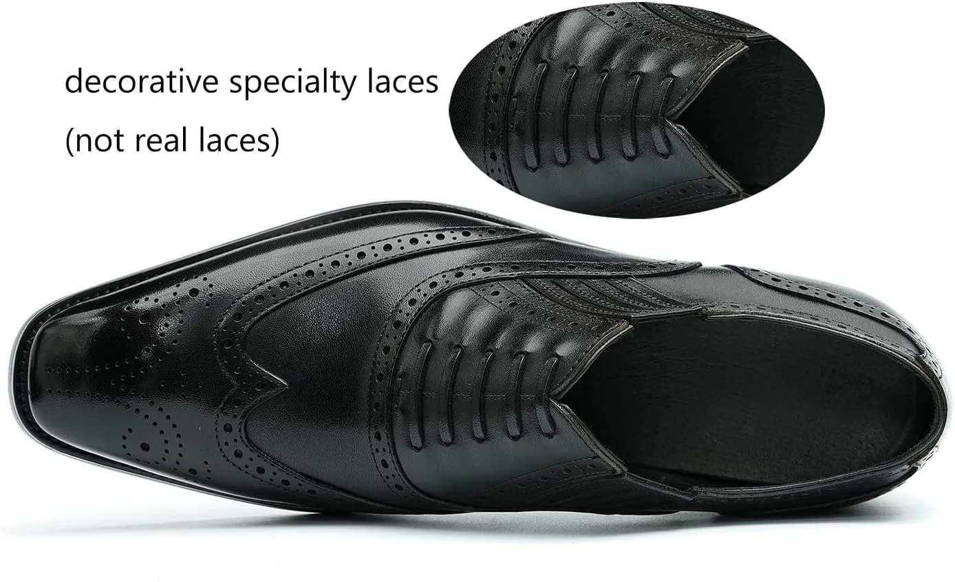 Santimon Men's Oxfords Formal Dress Slip On Derby Business Prom Wingtip Brouges Shoes Tuxedo Wedding Casual Leather Shoes for Men