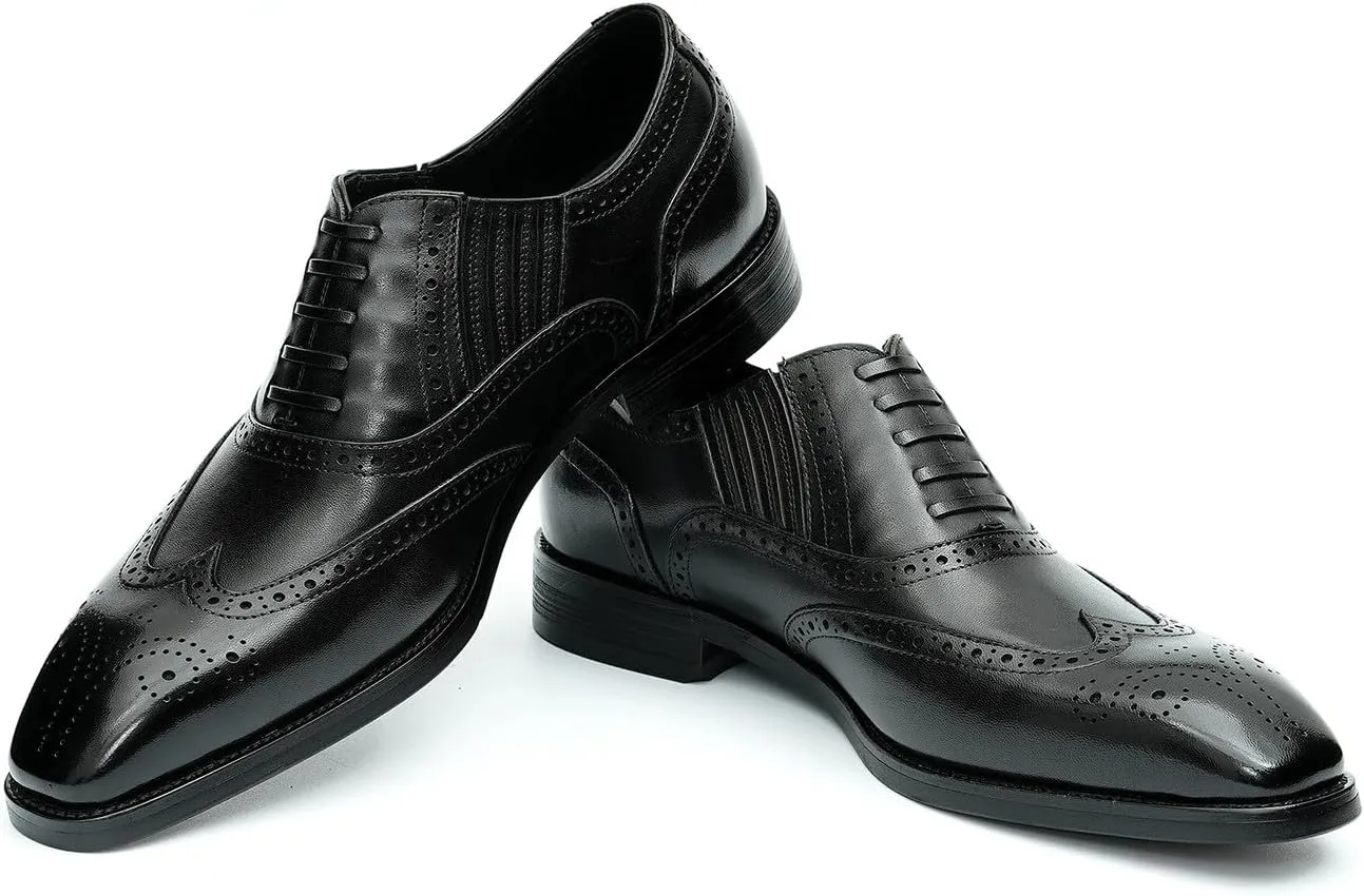 Santimon Men's Oxfords Formal Dress Slip On Derby Business Prom Wingtip Brouges Shoes Tuxedo Wedding Casual Leather Shoes for Men