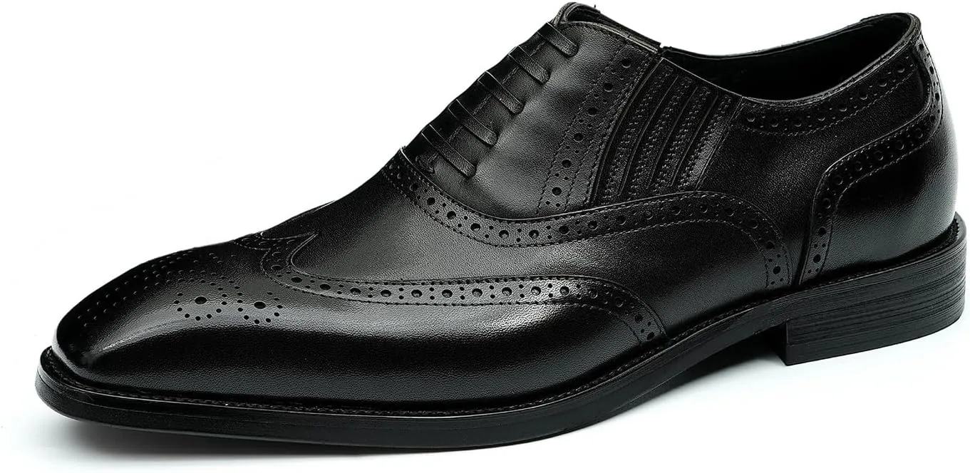 Santimon Men's Oxfords Formal Dress Slip On Derby Business Prom Wingtip Brouges Shoes Tuxedo Wedding Casual Leather Shoes for Men