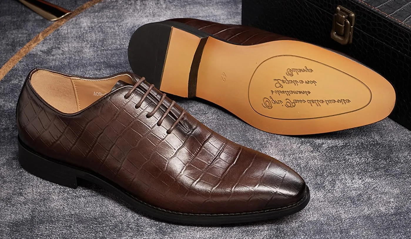 Santimon Mens Oxfords Formal Dress Suit Shoes Genunie Leather Whole Cut Oxfords Fashion Prom Wedding Business Causal Derby Comfortable Tuxedo Shoes for Men