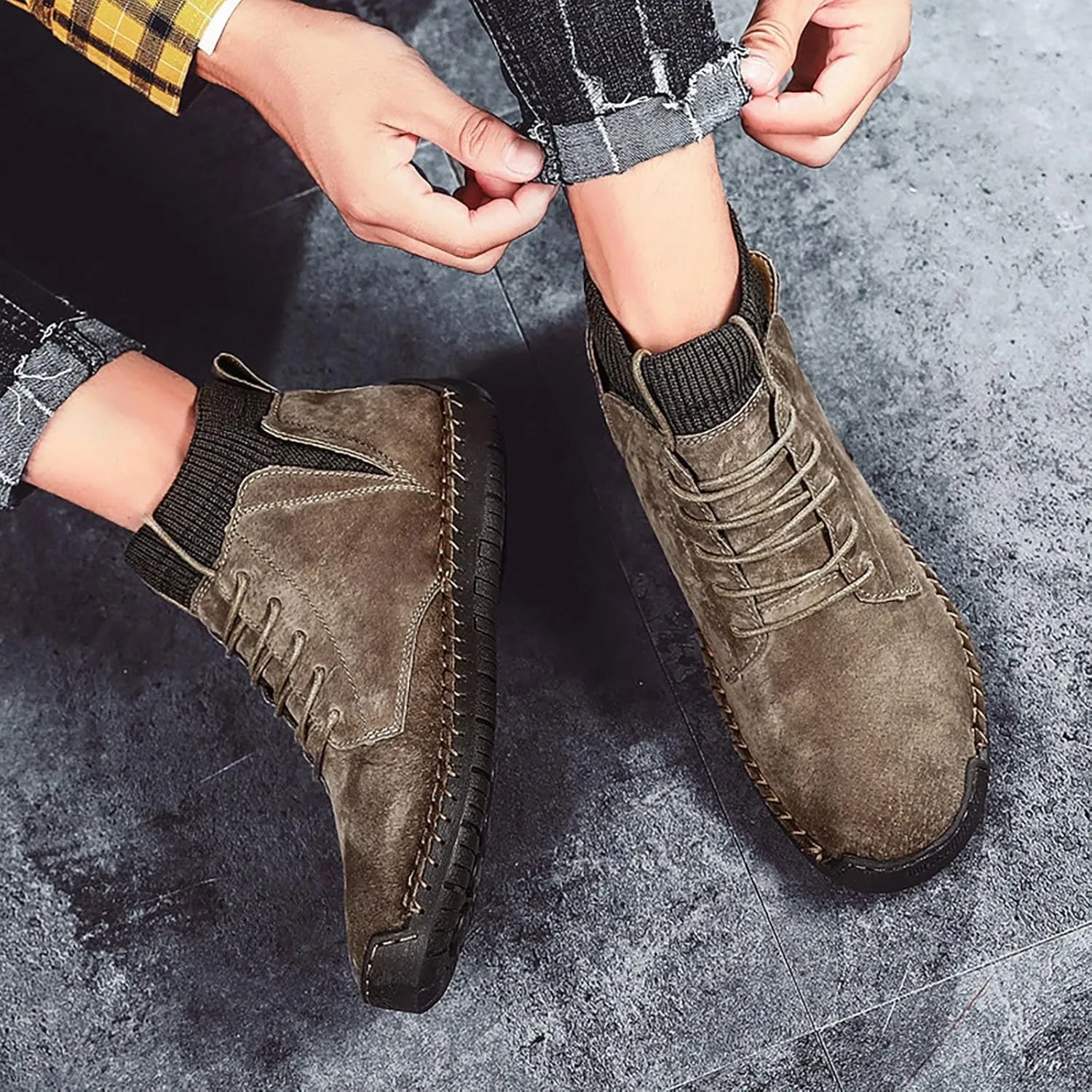 Shoe Made with Natural Materials Winter Padded Men's British Large Size Casual Suede Handmade Foreign Trade Sport Shoes