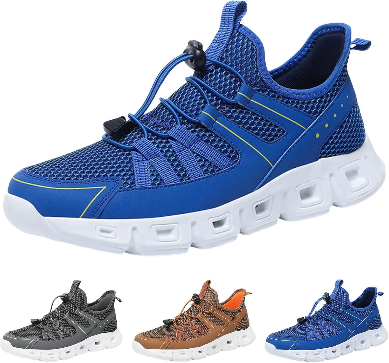 Slip on Sneakers for Men Casual Non Slip Lightweight Breathable Mesh Athletic Tennis Gym Comfortable Sole Cushion Walking Running Shoes with Adjustable Lace Men's Summer Workout Shoes