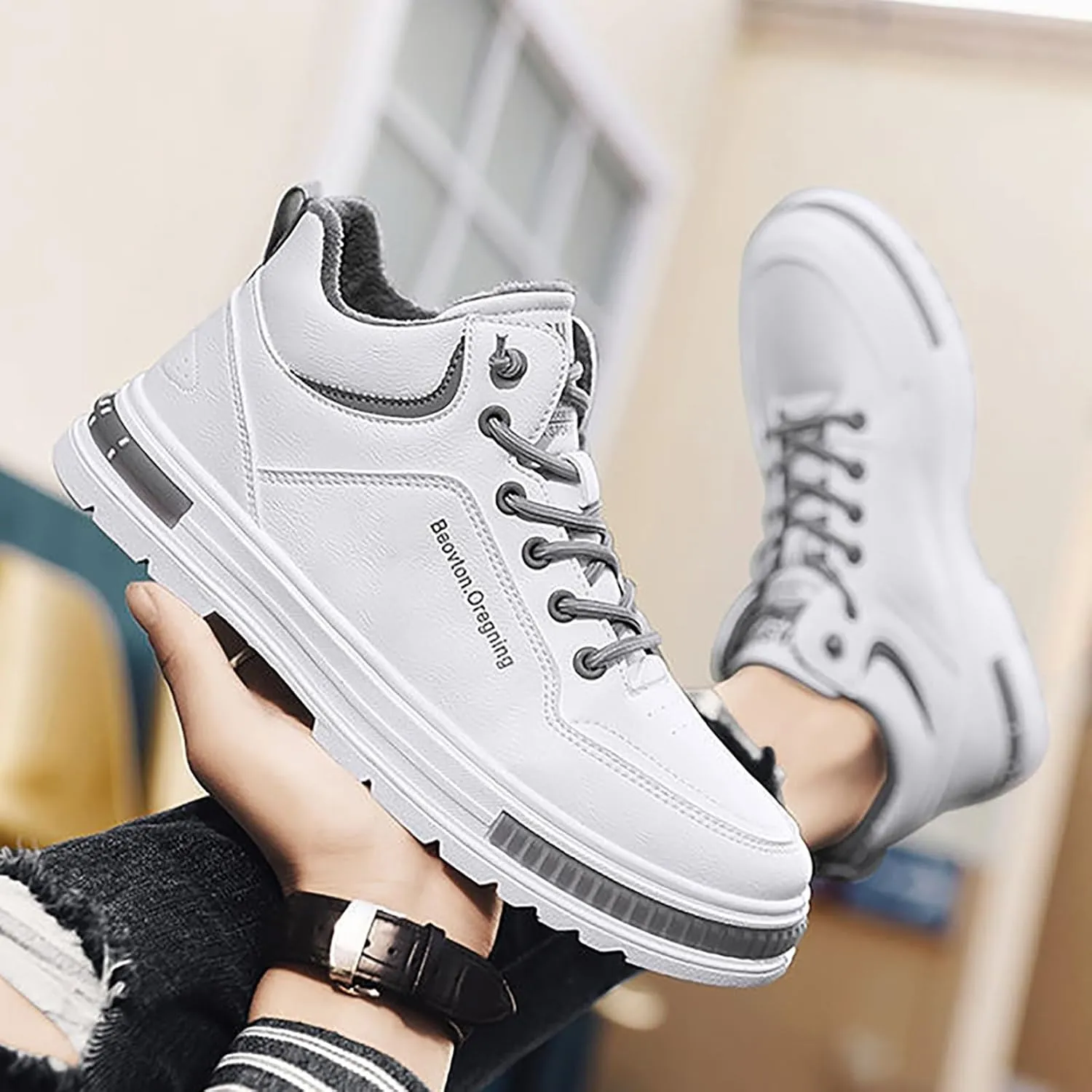 Sneakers Business Breathable Men and Winter High Top Casual Shoes Plush and Thick Cotton Shoes New Versatile Trendy