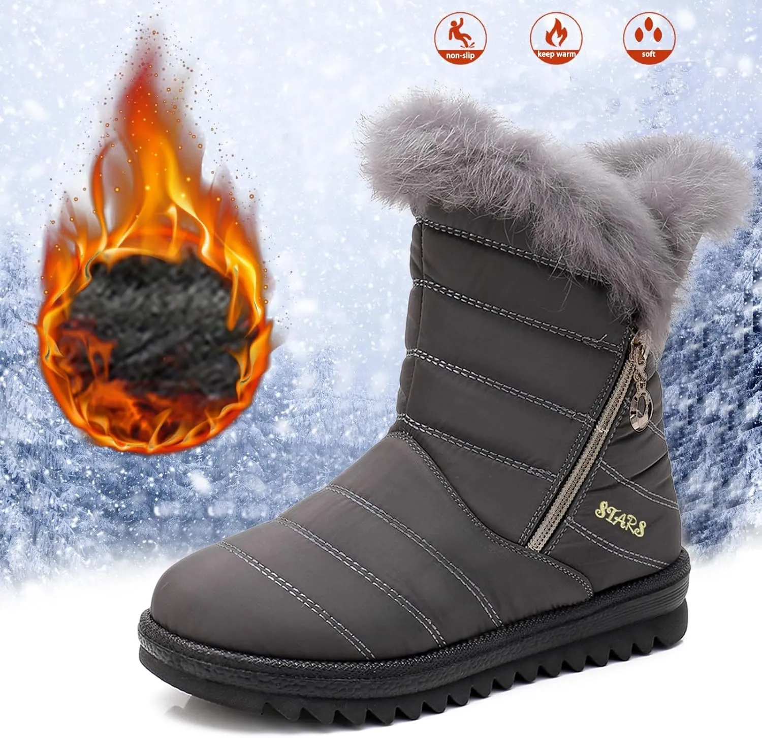 Snow Boots for Women Wide WidthEasy On Winter Boots for Ladies Womens Snow Boots Winter Shoes Warm Fur Lined Womens Short Snow Boot Steel Toe Boots for Men Snow Booties Men