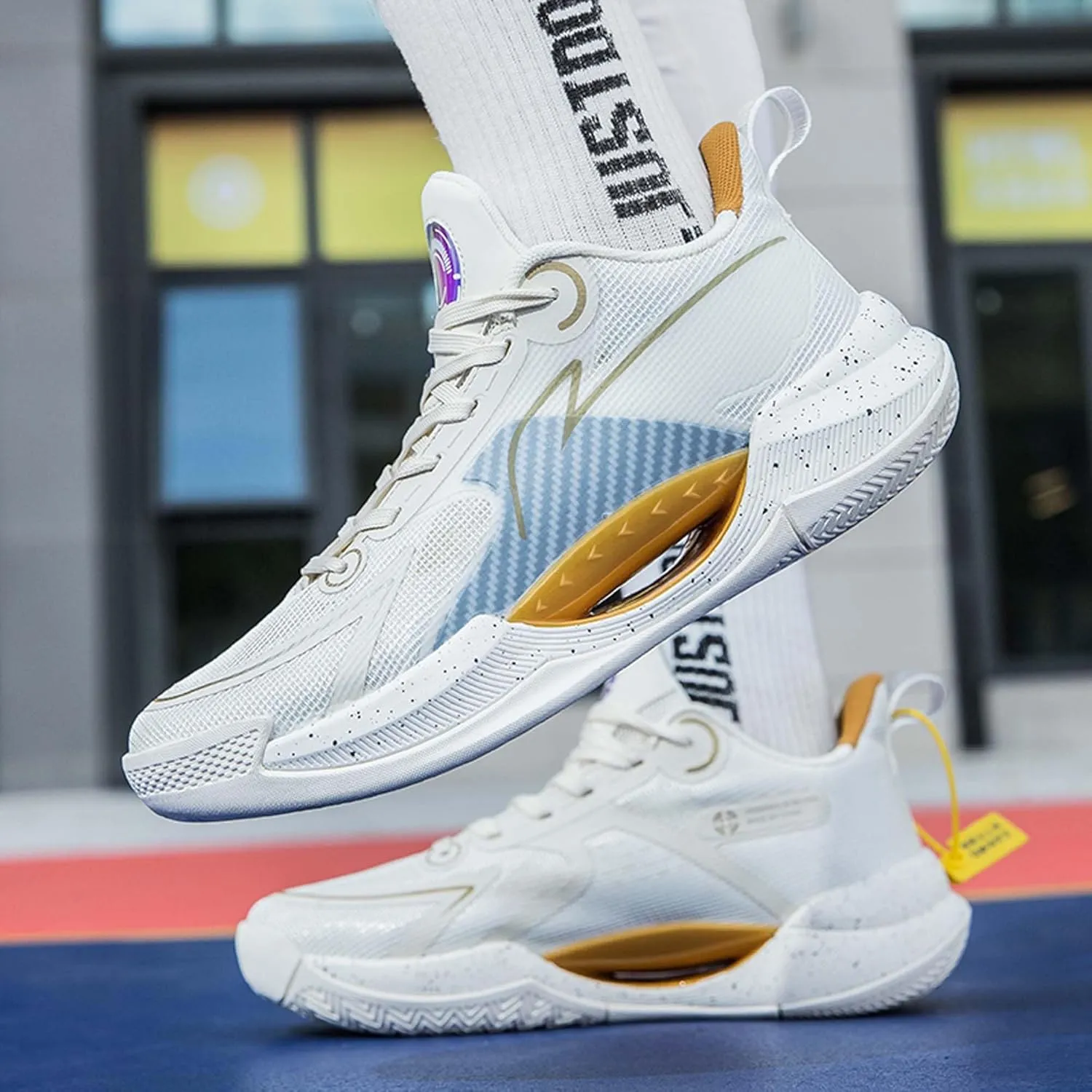 Unisex Fashion Basketball Shoes Breathable Tennis Running Sneakers Outdoor Fitness Sports Non-Slip Cushioning Training Shoes Street Personalized Trend Basketball Sneakers