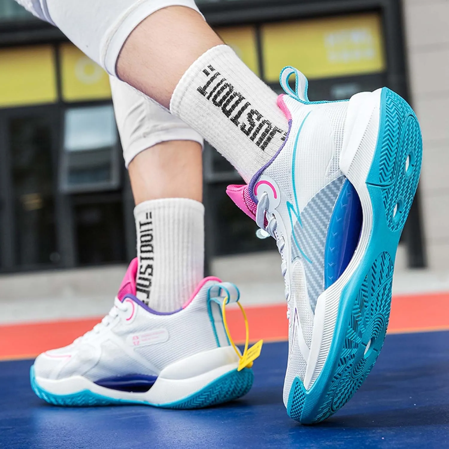 Unisex Fashion Basketball Shoes Breathable Tennis Running Sneakers Outdoor Fitness Sports Non-Slip Cushioning Training Shoes Street Personalized Trend Basketball Sneakers