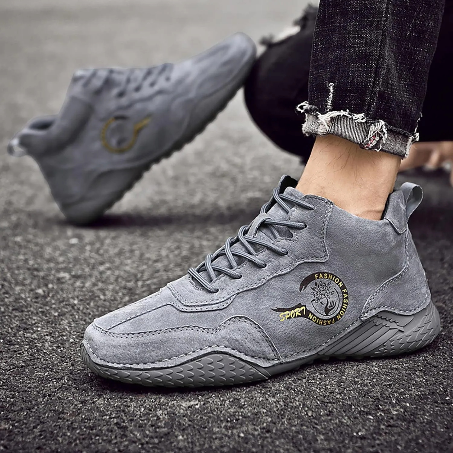 Versatile & Casual Sneaker New Spring and Men's Leather Shoes Korean Fashion Lace Up Short Boots Shoe