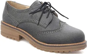 VOKLIN Women's Casual Flat Oxford Shoes Lace Up Wingtip Perforated Low Heel Classic Vintage Oxfords Brogues