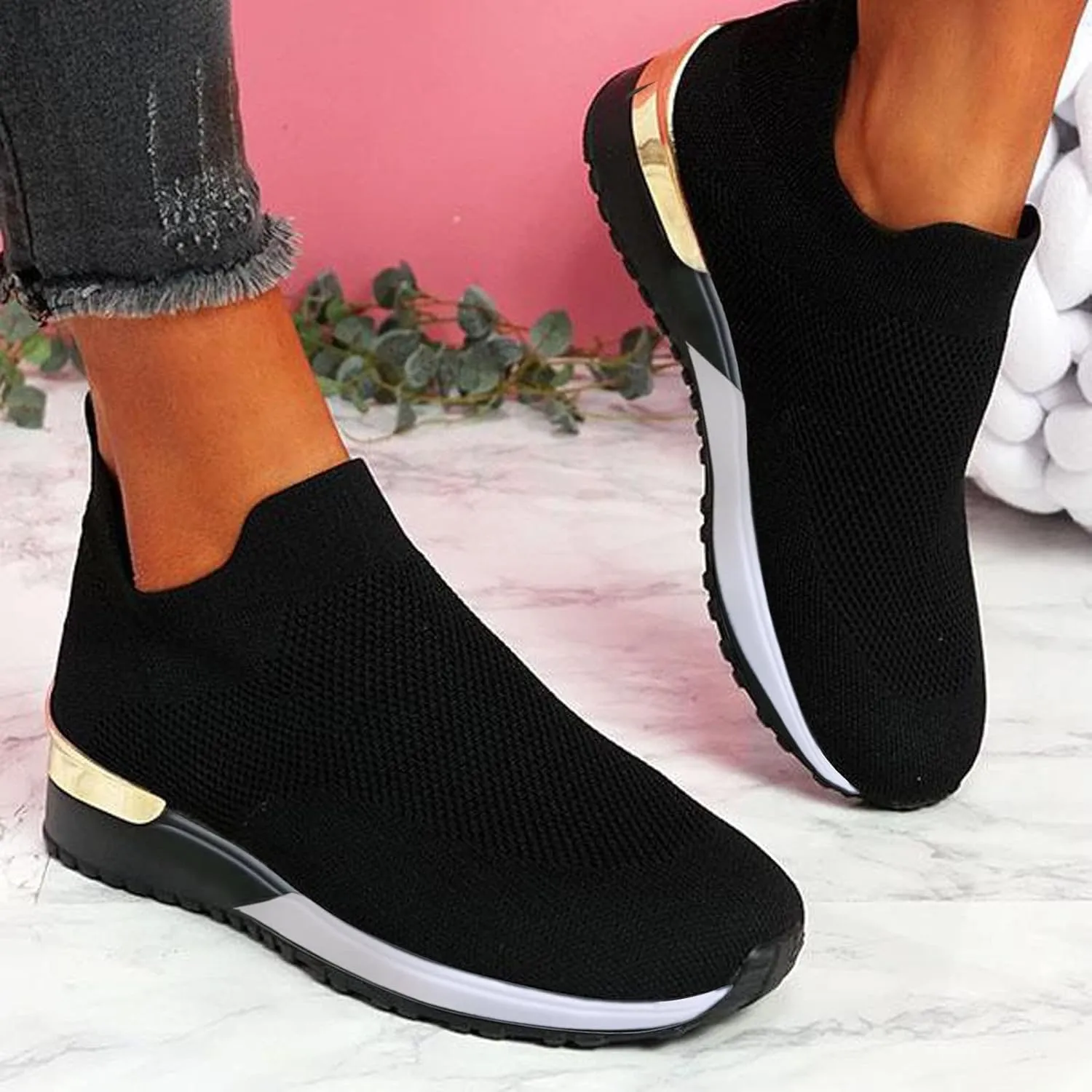White Wide Width Casual Sneakers Women Cute Black Shoes for Women Womens Casual Shoes Slip On Loafers Silver Wedge Sneakers for Women Dressy Zapatos De Mujer CóModos Bajos para Fiesta Cerrados