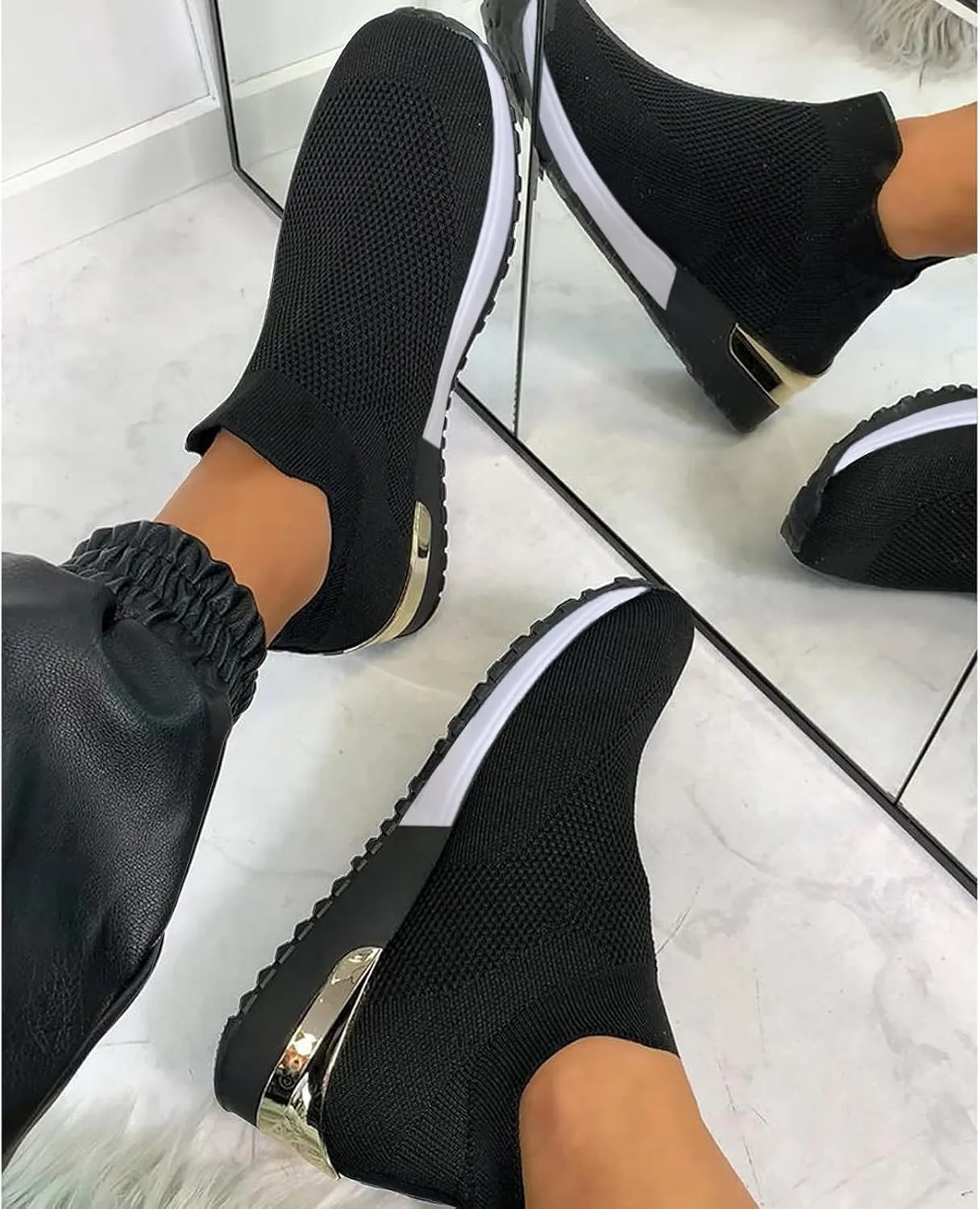 White Wide Width Casual Sneakers Women Cute Black Shoes for Women Womens Casual Shoes Slip On Loafers Silver Wedge Sneakers for Women Dressy Zapatos De Mujer CóModos Bajos para Fiesta Cerrados