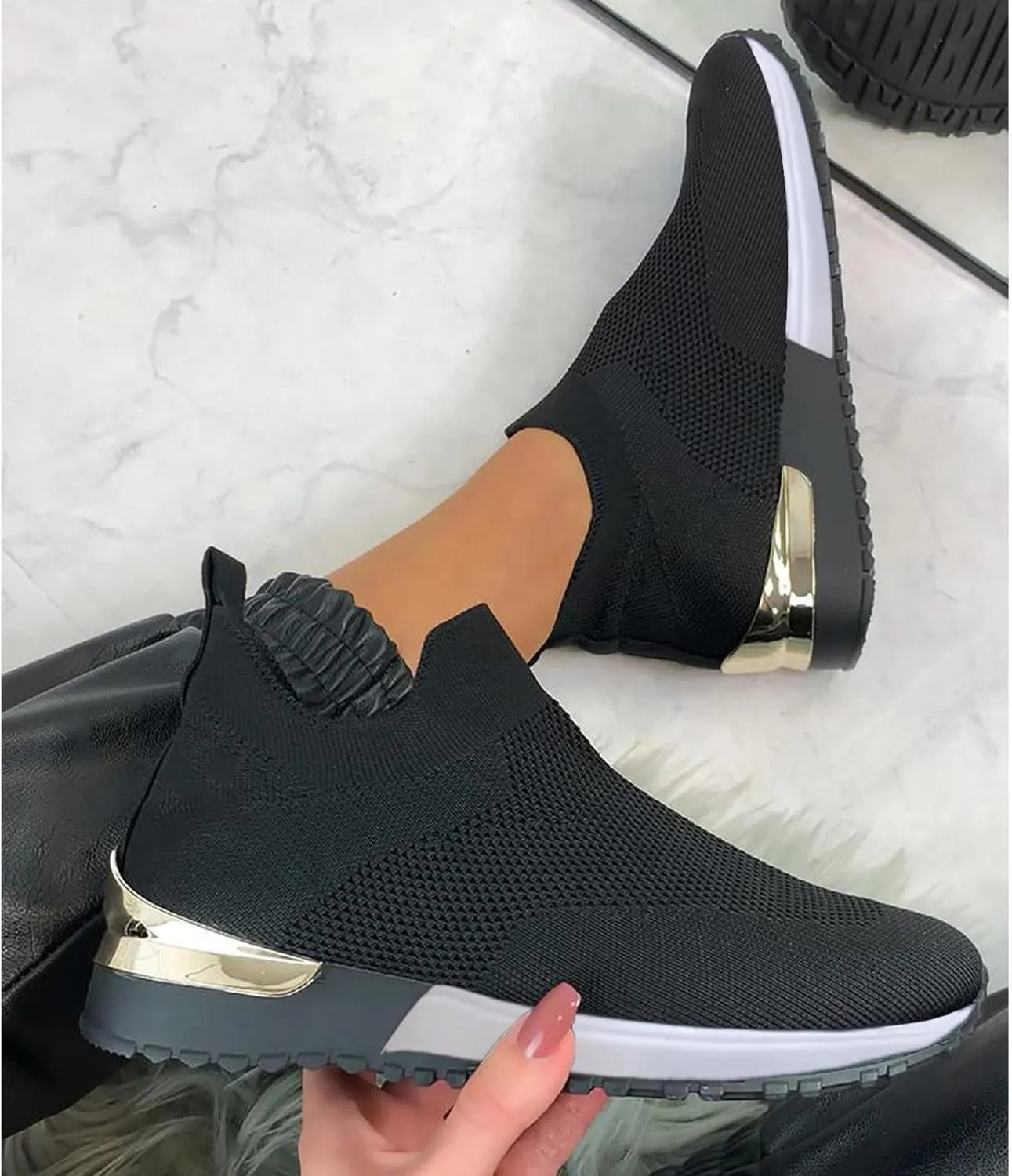 White Wide Width Casual Sneakers Women Cute Black Shoes for Women Womens Casual Shoes Slip On Loafers Silver Wedge Sneakers for Women Dressy Zapatos De Mujer CóModos Bajos para Fiesta Cerrados
