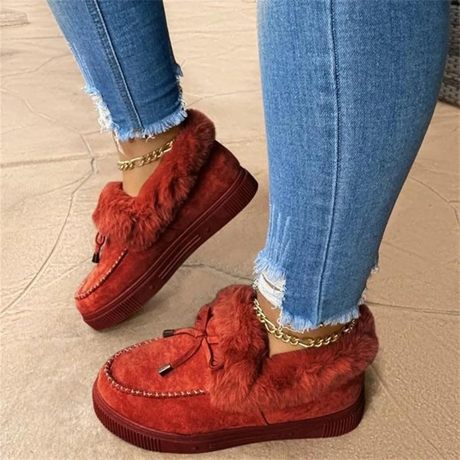 Winter Boots For Women 2024 Casual Slip-on Warm Loafers Shoes Faux Fur-Lined Comfortable Lightweight Snow Ankle Boots