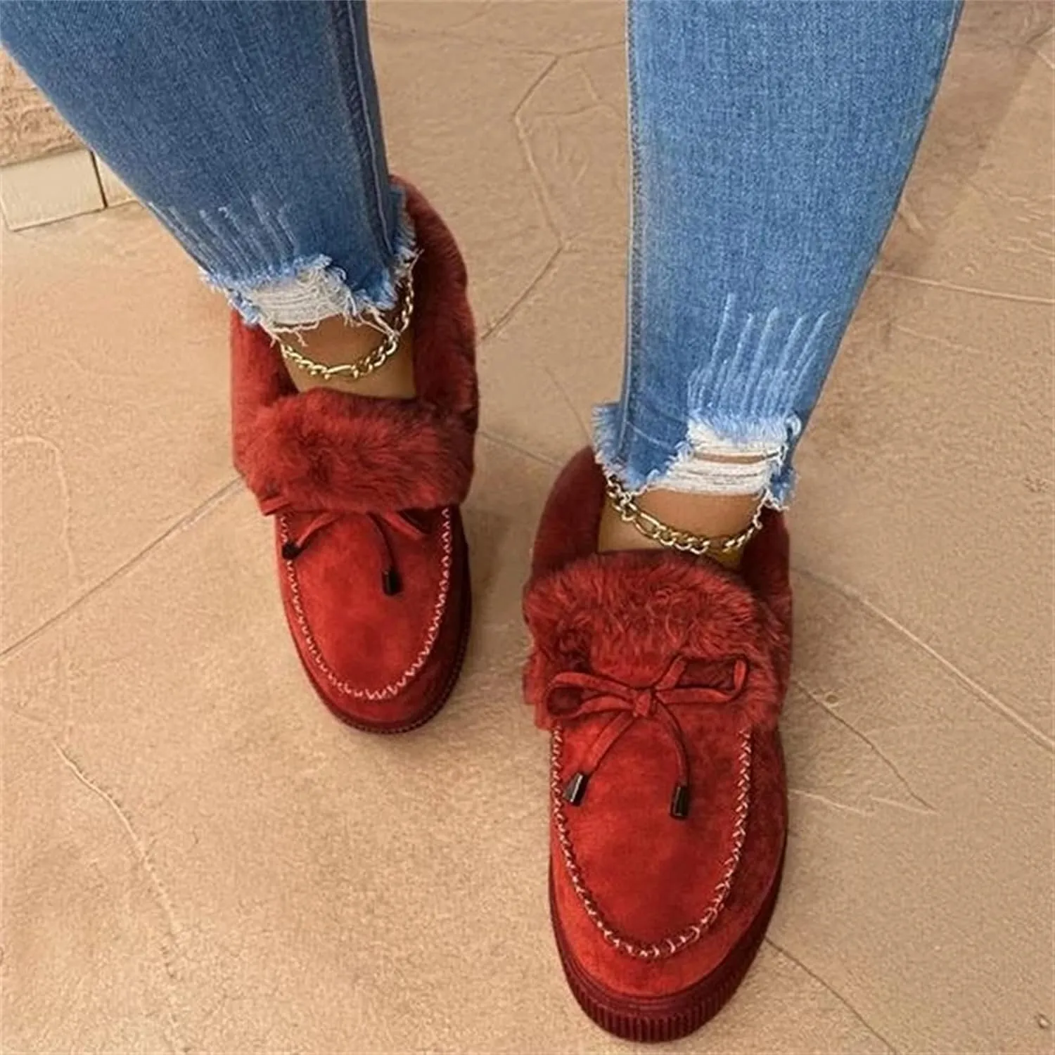 Winter Boots For Women 2024 Casual Slip-on Warm Loafers Shoes Faux Fur-Lined Comfortable Lightweight Snow Ankle Boots